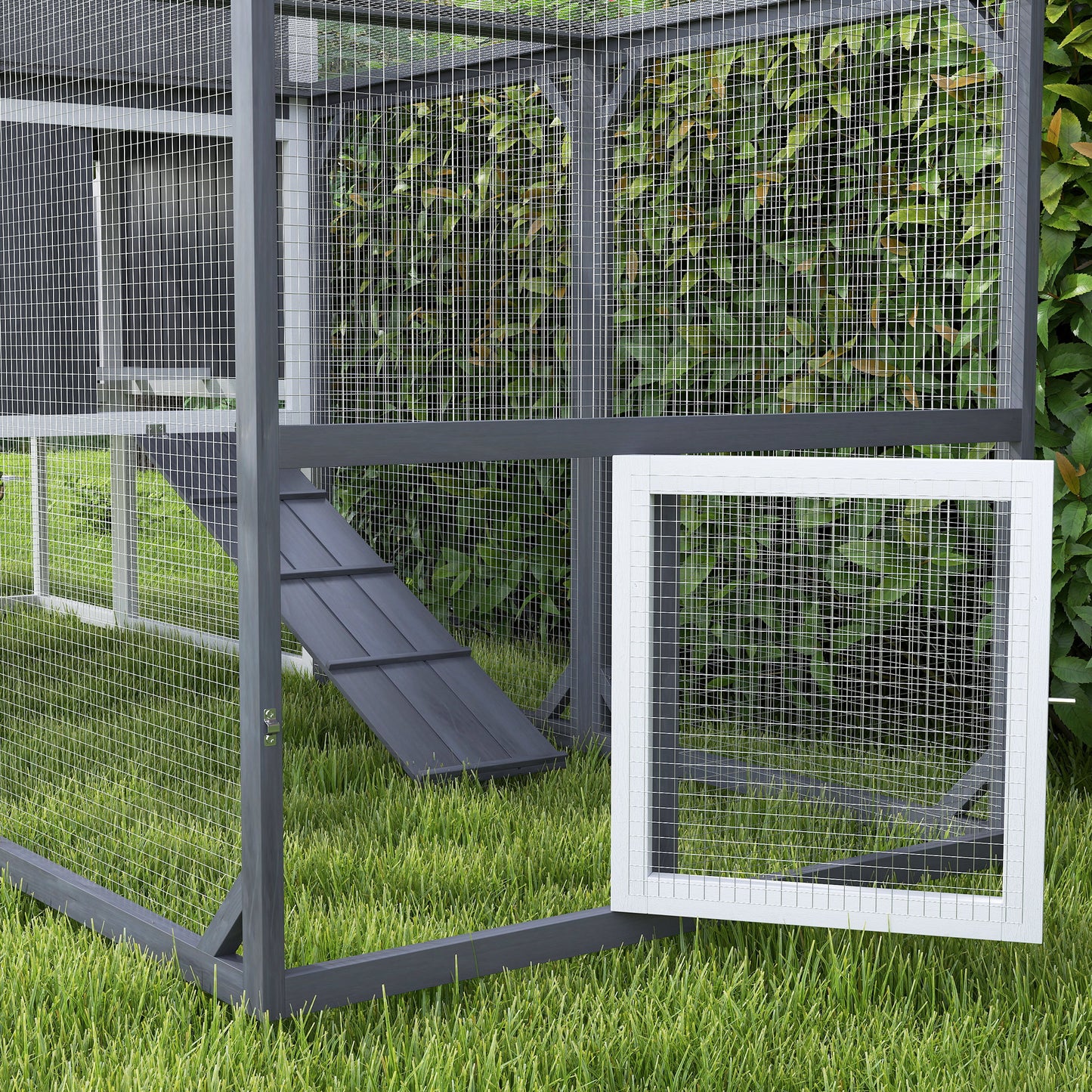 PawHut Hühnerstall mit Auslauf für 3-4 Hühner, 3-tlg. Nistkasten, 1,9 m² Fläche, Tannenholz, Grau