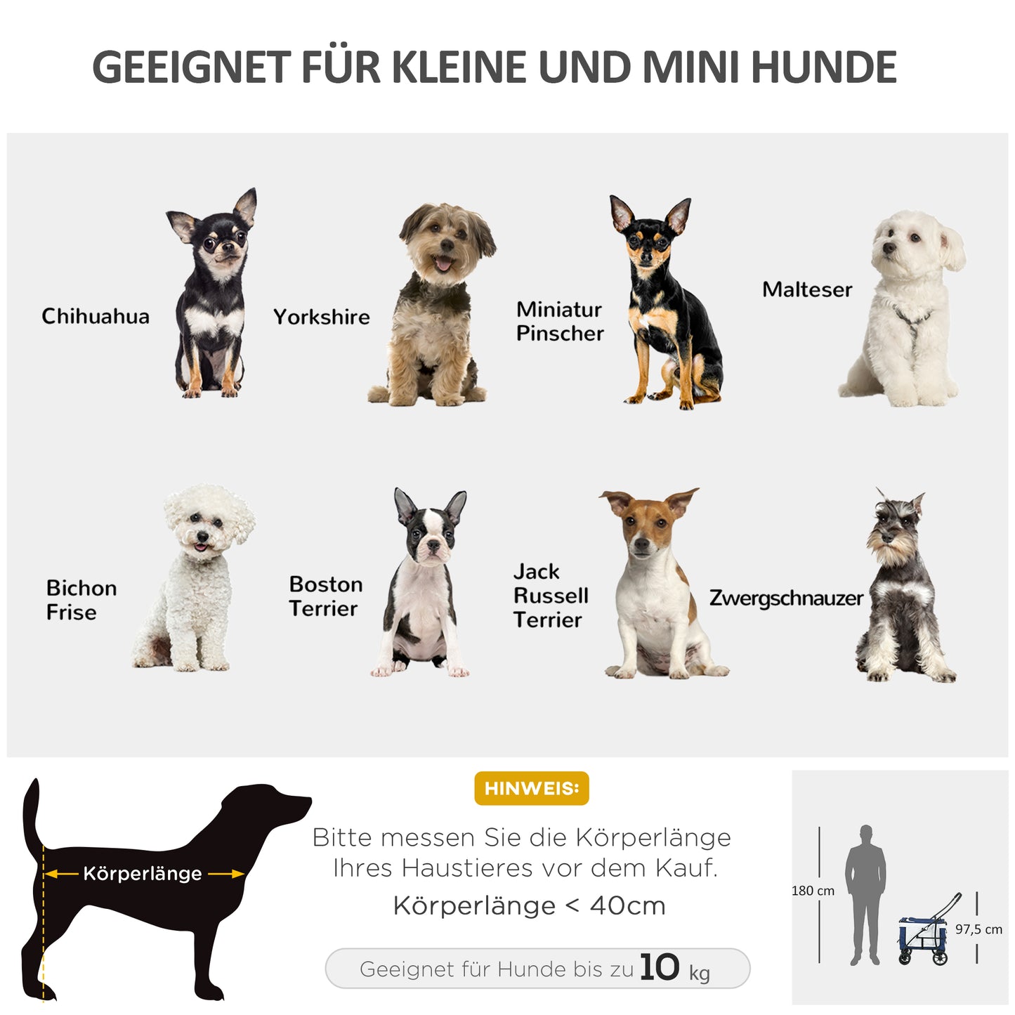 PawHut Hundbuggy Haustierbuggy Haustiertransporter bis 10kg klappbar verstellbare Trageriemen abnehmbarer Korb 81 x 58 x 97,5 cm Schwarz + Blau + Weiß