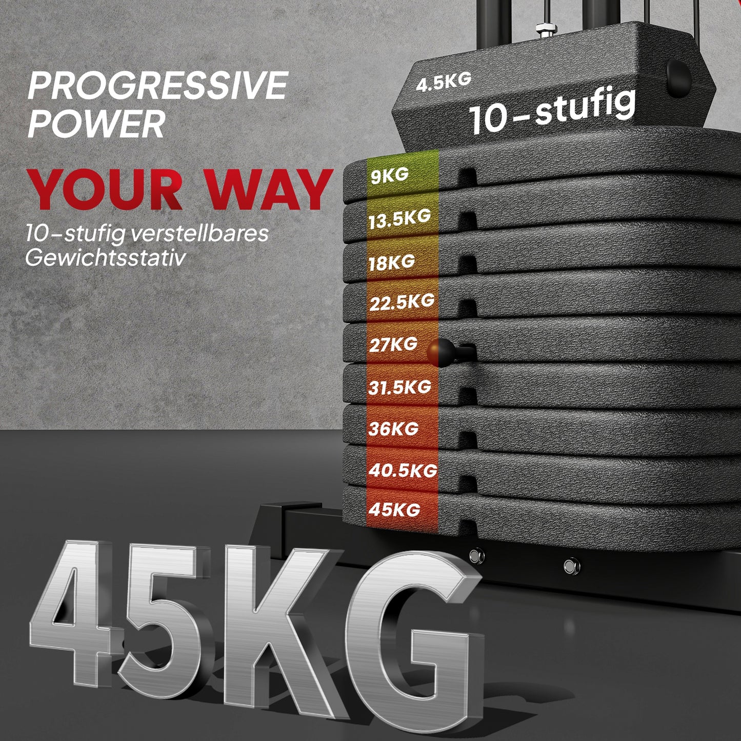 SPORTNOW Heim-Fitnessstation mit 45 kg Gewichtsblöcken, Hochseilzug, Bruststation, Beinpresse für vielseitiges Training
