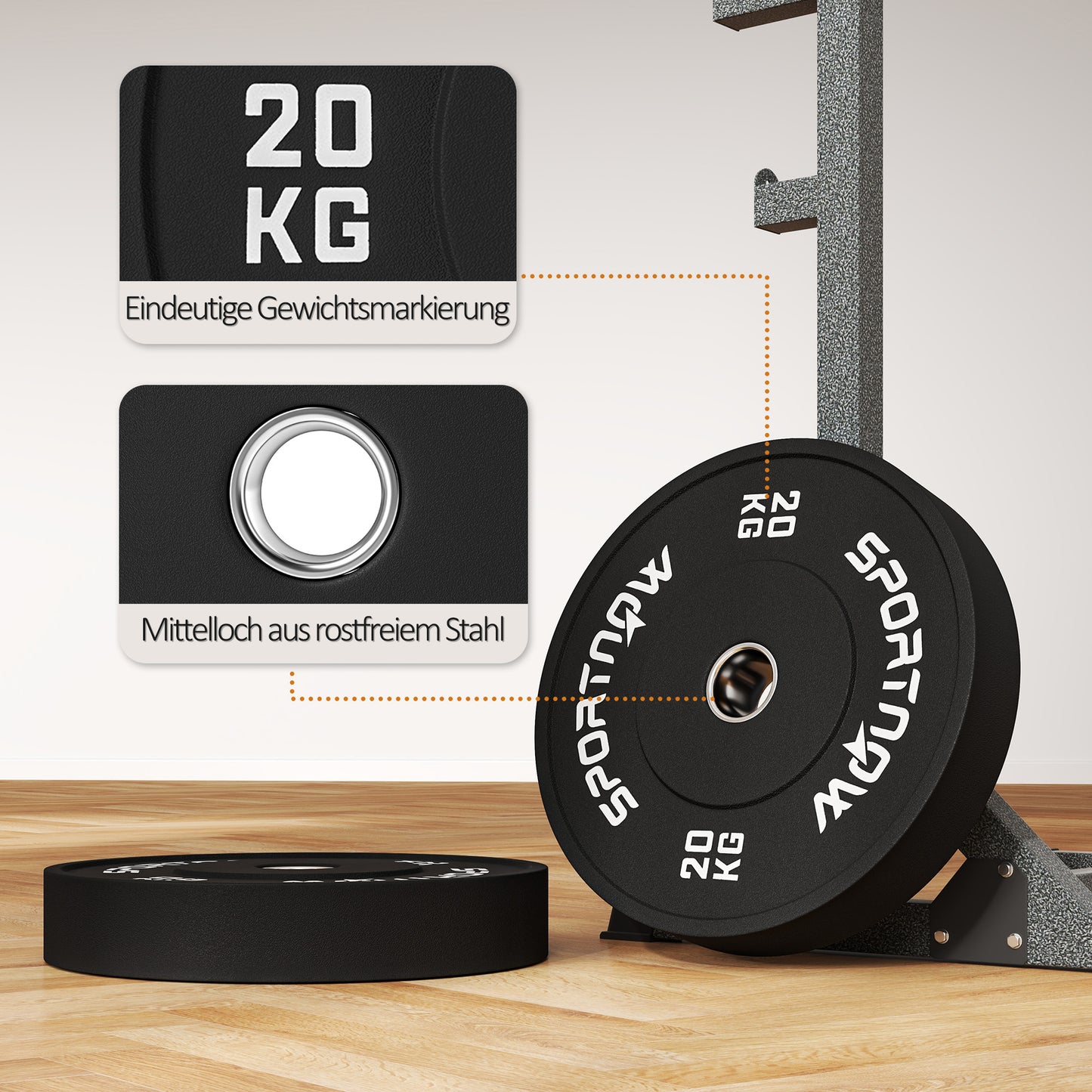 SPORTNOW Hantelscheiben-Set, 2 x 20 kg, olympischer Standard, Gummi, geräuscharm, Schwarz