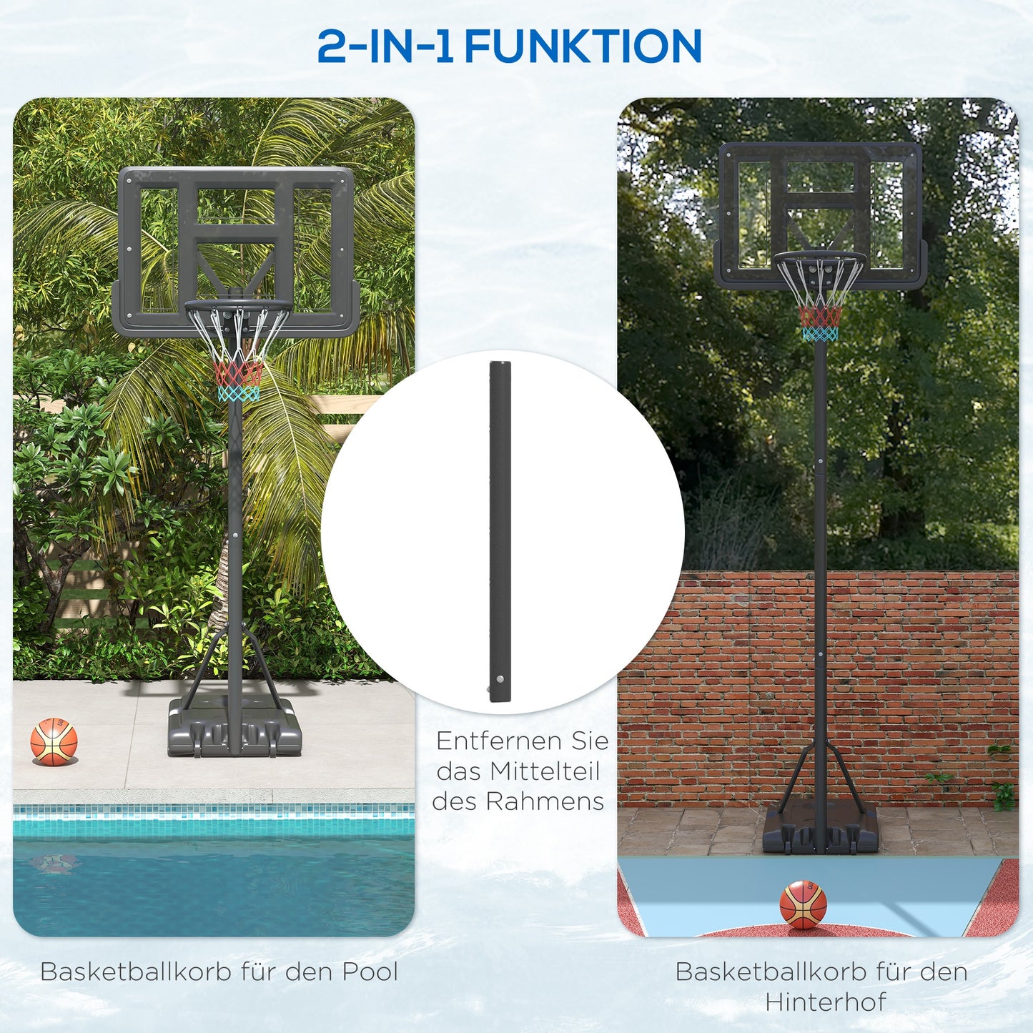 SPORTNOW Basketballständer, Outdoor/Indoor, höhenverstellbar, mit Rädern, befüllbare Basis, Korbhöhe 2,30-3,05 m
