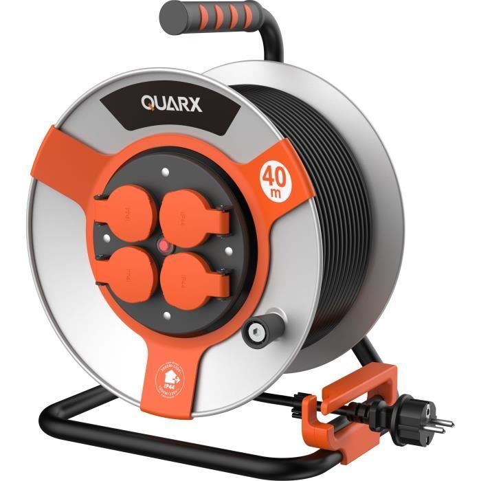 Hose reel - QUARX - Construction site - 40m, H05VV-F 3G1.5mm², metal drum