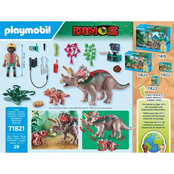 PLAYMOBIL 71821 Triceratops with Baby and Explorer, Dinos, 29 pieces, Ages 4+
