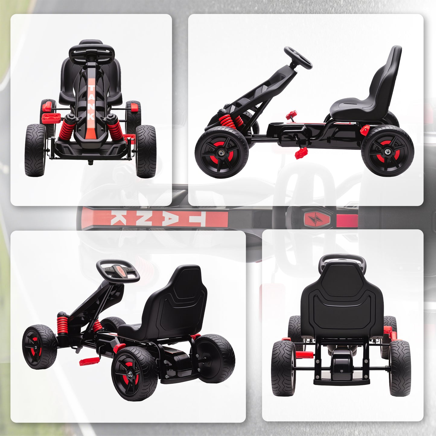 AIYAPLAY Gokart mit Pedalen, Tretauto für Kinder mit Bremse, rutschfeste Räder, Metallrahmen, 3-6 Jahre, Rot