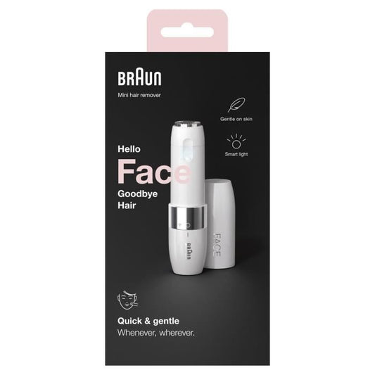 Braun Face Mini FS1000 Electric Facial Shaver for Women - Gentle on Skin - Smart Light Function - White