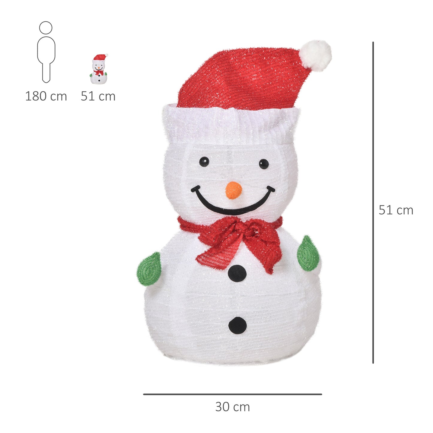 Outsunny Weihnachtsdekoration Schneemann Outdoor.Weihnachtsdeko Weihnachtslicht, inkl. LEDS, 30 cm x 30 cm x 51 cm, Rot+Weiß