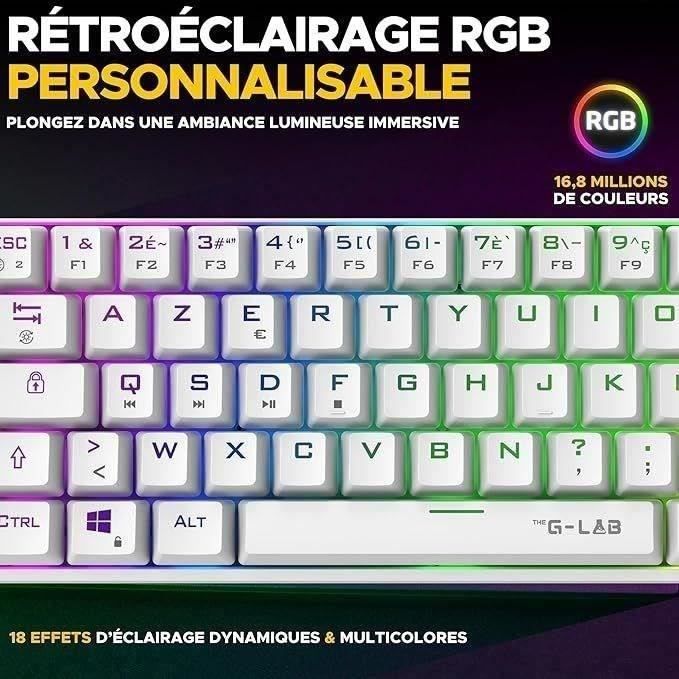 Wireless Gaming Keyboard - The G-Lab - KEYZ TITAN - Mechanical (Red Switch) - Azerty - Triple mode - RGB - White