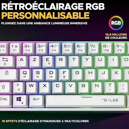 Wireless Gaming Keyboard - The G-Lab - KEYZ TITAN - Mechanical (Red Switch) - Azerty - Triple mode - RGB - White
