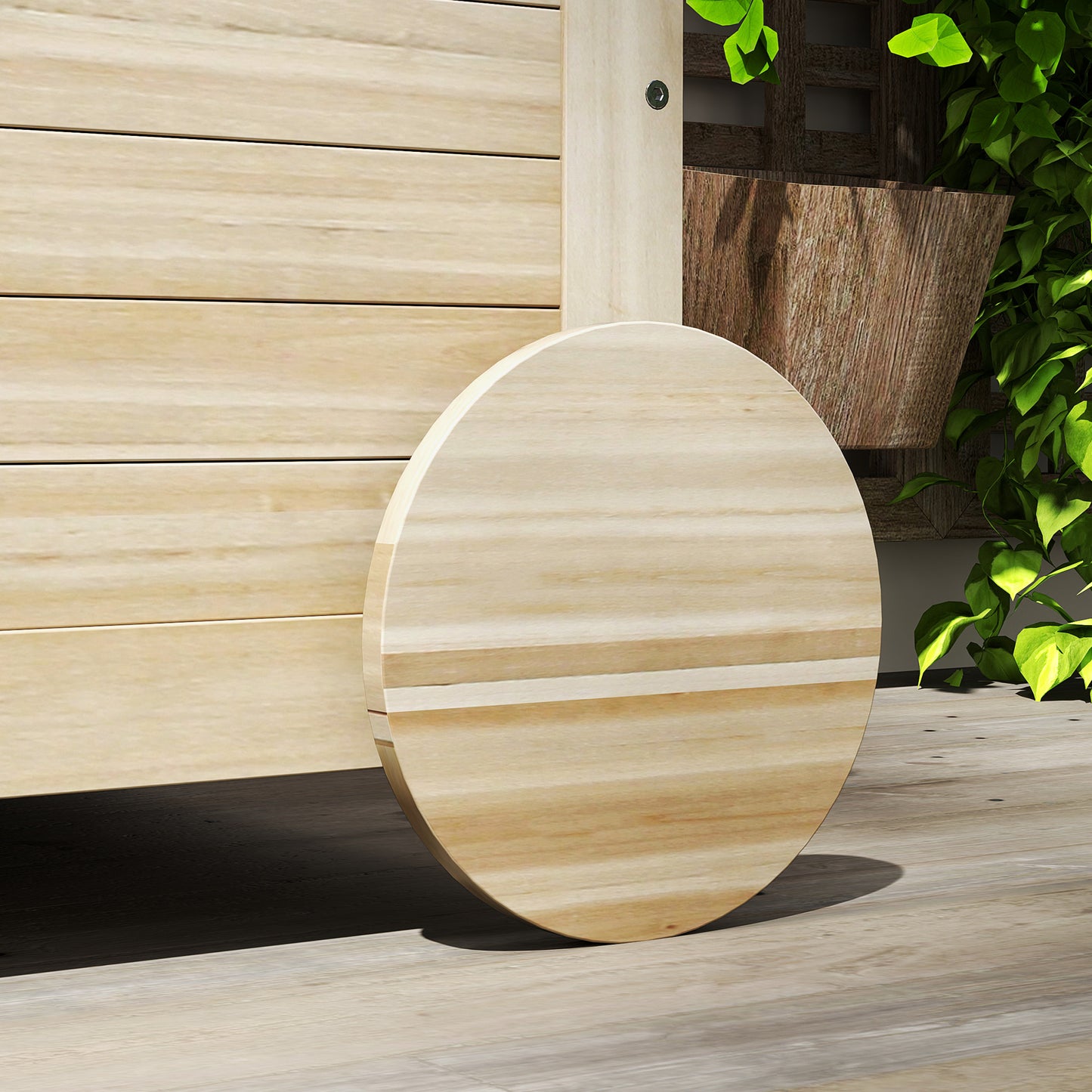 Outsunny 185 L Außenlagerbox, Lagerkiste mit Rädern, wetterbeständig, Tannenholz, 110 x 50 x 50 cm, Hellbraun