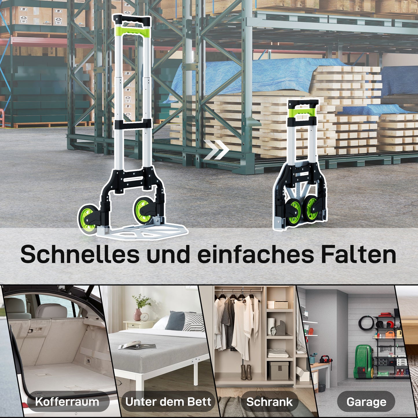 HOMCOM Sackkarre klappbar Aluminium Transportkarre mit Teleskopgriff Höhenverstellbar 100 cm
