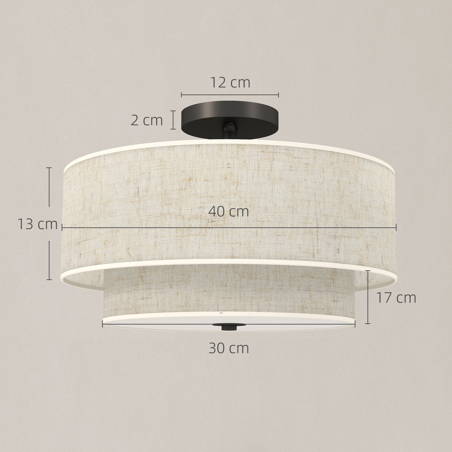 HOMCOM Deckenlampe, Hängeleuchte mit doppelten Schirmen in Leinenoptik, Cremeweiß