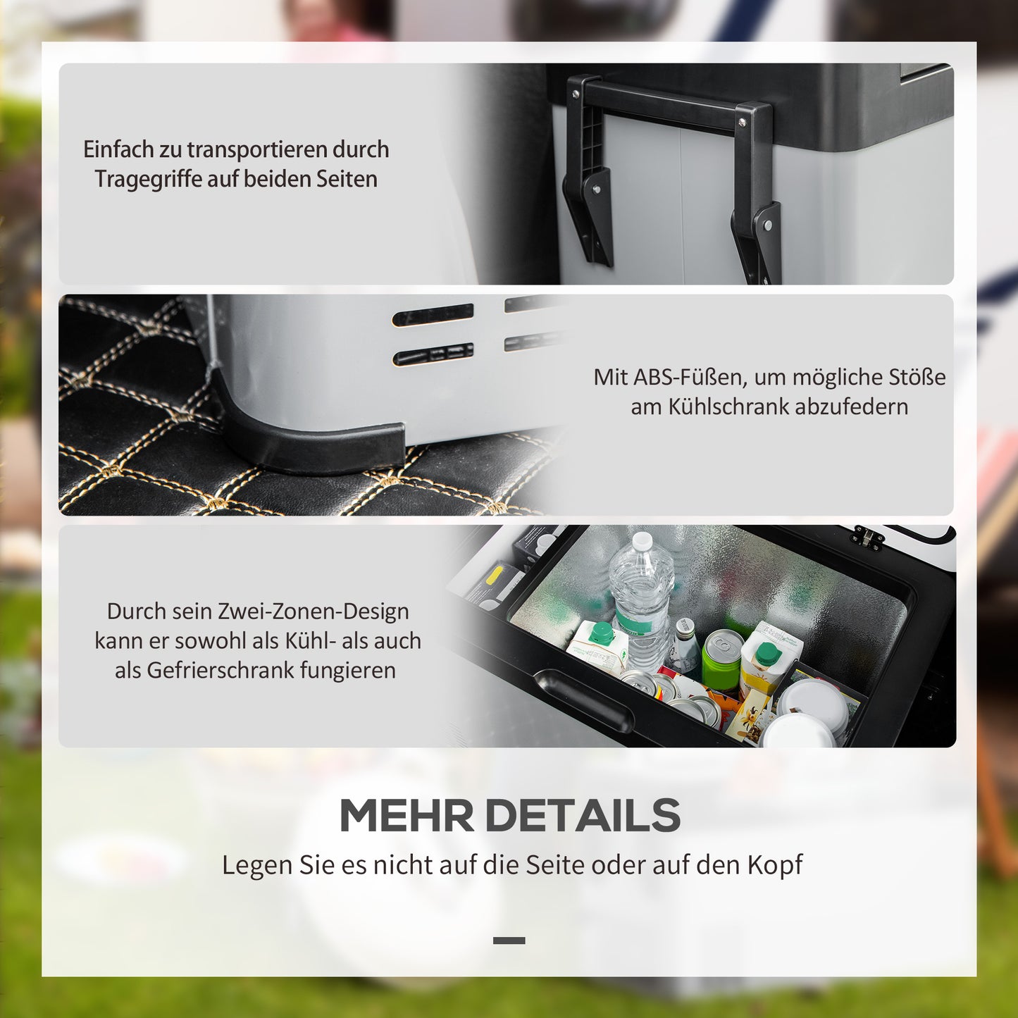 Outsunny Kühlbox Auto 50L mit LCD-Anzeige 2 Modi Kompressor Autokühlschrank mit Griffe Boot Camper Reisen 12/24V DC und 110-240V AC Grau+Schwarz