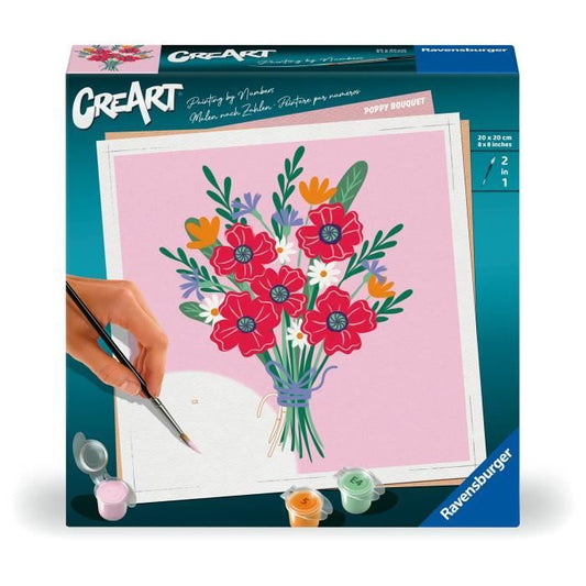 CreArt 20x20 cm Poppy bouquet, Creative leisure, Adult, Paint by numbers, 25519, Ravensburger