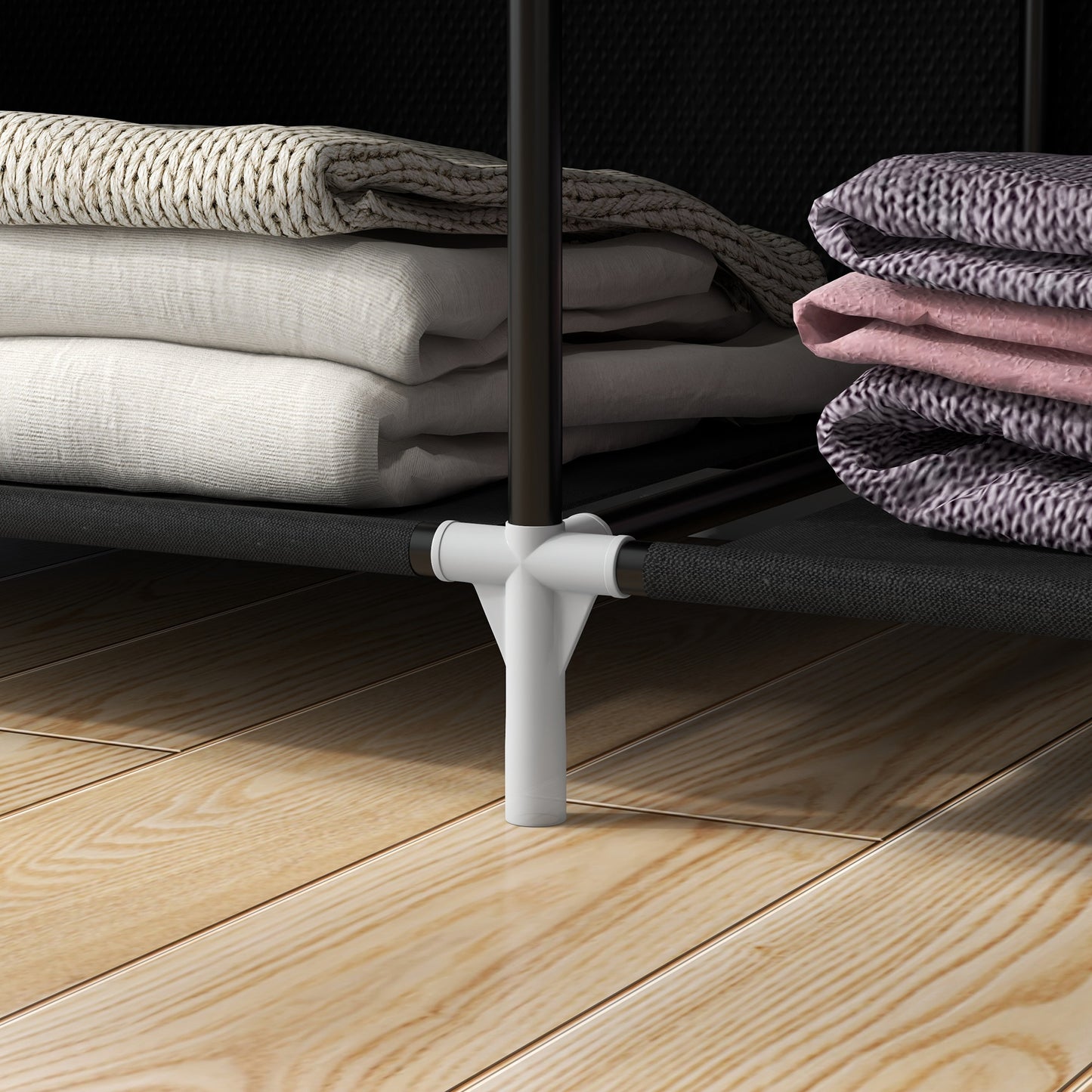 HOMCOM Schrank aus Stoff, Aufbewahrungslösung, 6 Regale, 1 Kleiderstange, Schwarz