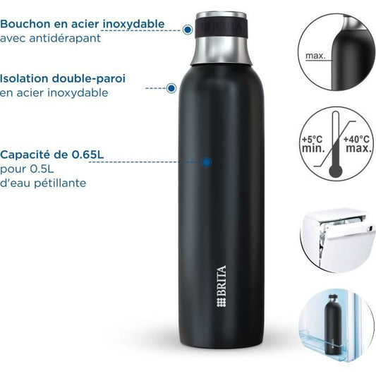 BRITA bottle for sodaTRIO - stainless steel - 0.65L - black