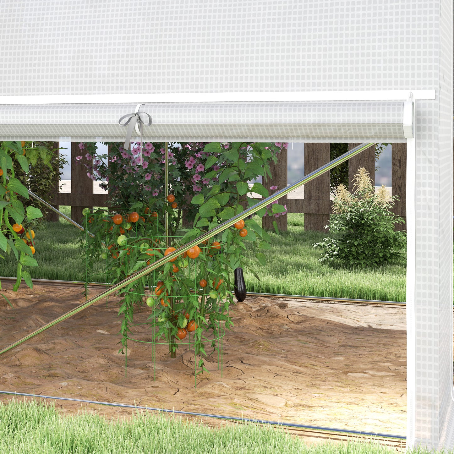 Outsunny 3 x 2 x 2 m Polytunnel-Gewächshaus mit aufrollbaren Seitenwänden, UV-beständiger Kunststoff-Plane und Stahlrahmen, Weiß