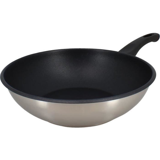 Wok - MENASTYL - 6020252 - Stainless steel - 28 cm - Suitable for all hobs including induction