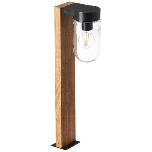 BRILLIANT - CABAR Outdoor bollard - dark wood colour/black - metal/glass E27 1x40W