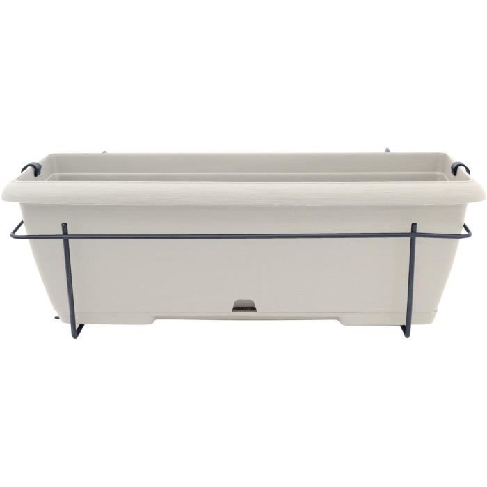 Planter kit with metal stand and integrated tray - GARDEN ID Teramo - White 50 cm - Stone effect - Recycled/recyclable