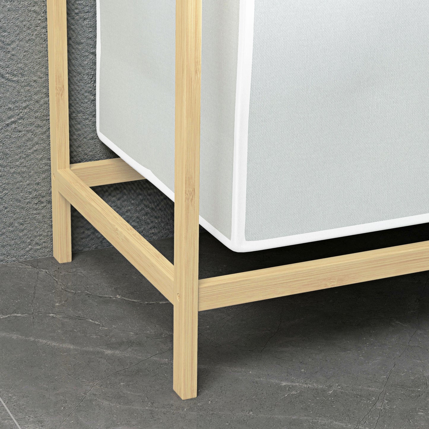 HOMCOM Wäschekorb mit 2 Waschsäcken, 1 Ablage, Bambus, 63,5 cm x 33 cm x 73 cm, Hellgrau + Natur