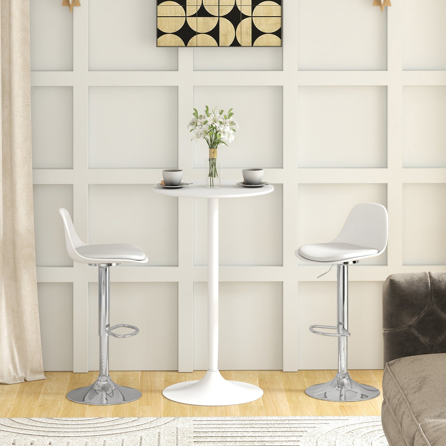 HOMCOM 2er-Set Barhocker, Barstühle, Drehstühle mit Lehne, höhenverstellbar, bis 120 kg belastbar, 38 x 42 x 82-104 cm, Weiß