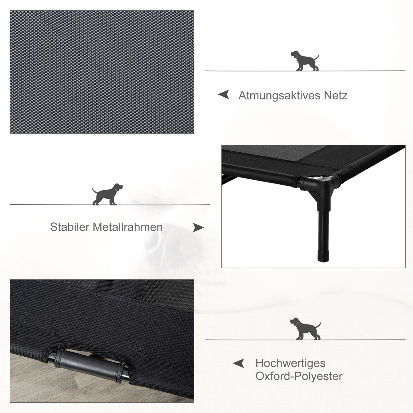 PawHut Hundebett, Outdoor-Hundebett, klappbar, atmungsaktiv, Schwarz