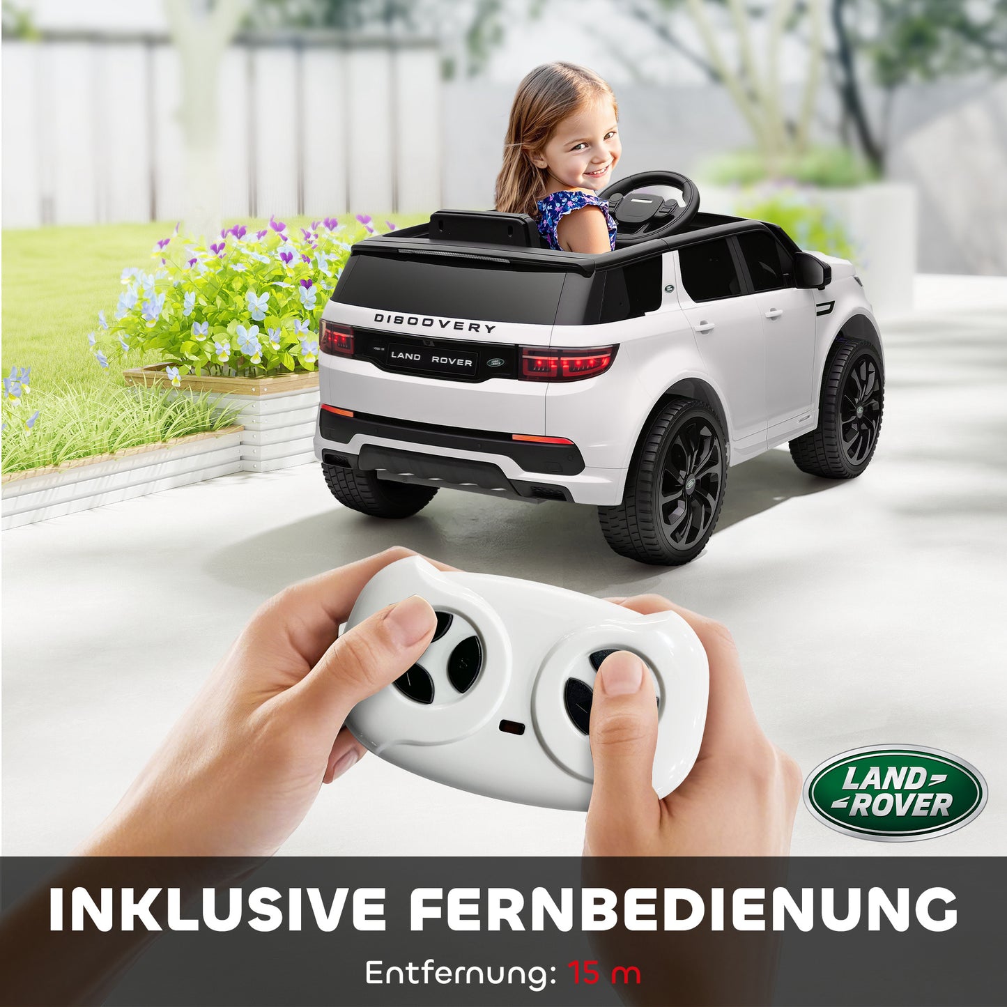 AIYAPLAY Kinder-Elektroauto, 12V Kinderfahrzeug mit Fernbedienung, LED-Lichtern, Musik und Hupe, 3-6 Jahre, Weiß