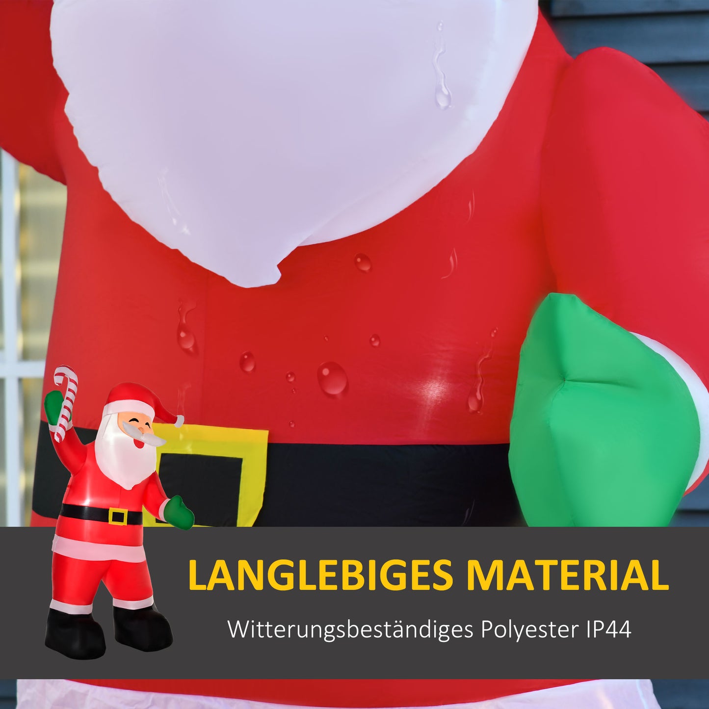 HOMCOM Aufblasbarer Weihnachtsmann mit LED-Beleuchtung inkl. Gebläse, Halteseilen, Bodenspieße, Sandsäcke,140cm x 85cm x 250cm