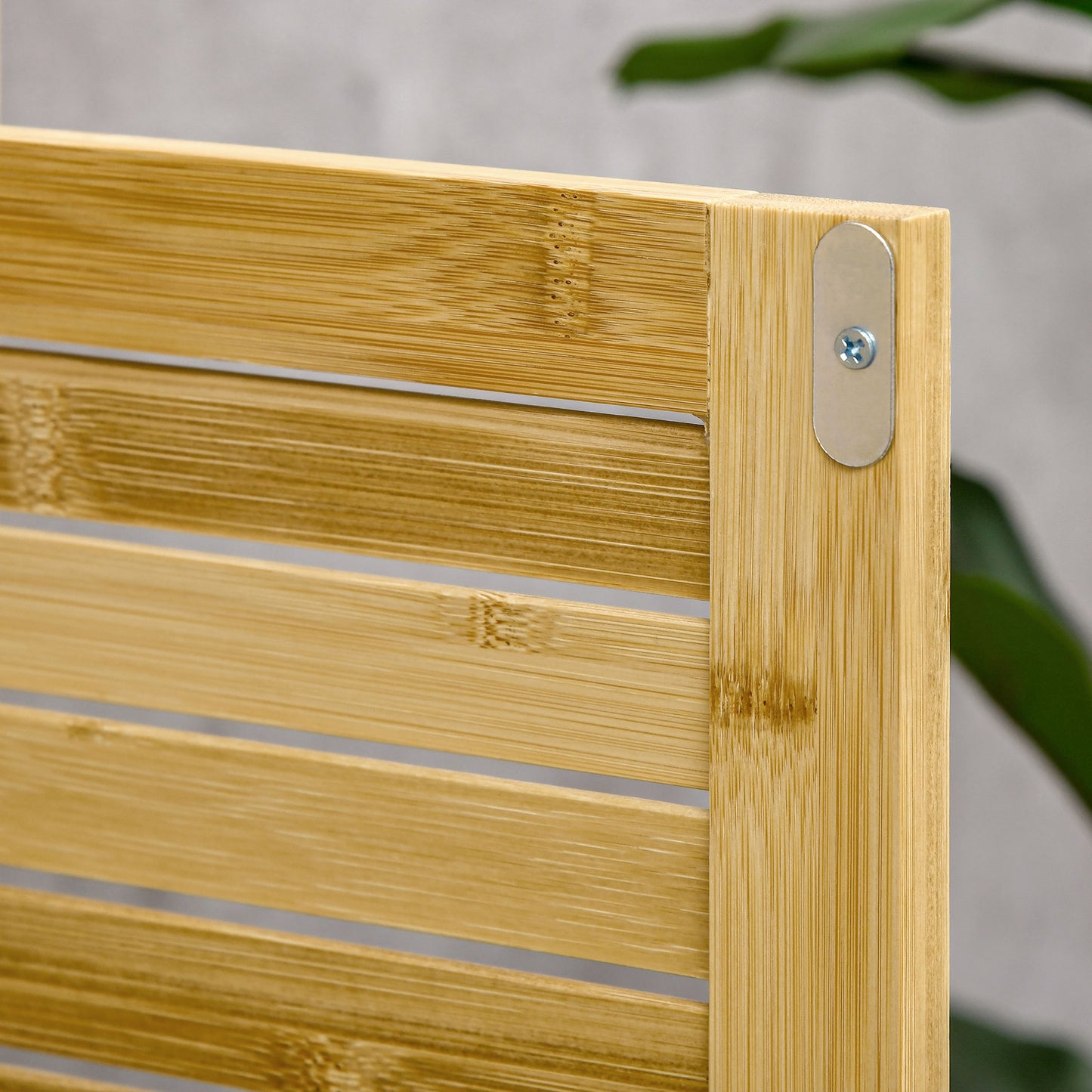 HOMCOM Badezimmerschrank Badschrank Standregal mit 2 Lamellentüren, offenem Regal, Bambus, Aufbewahrungsschrank Schrank für Badezimmer, Wohnzimmer 50 x 25,5 x 92cm Natur