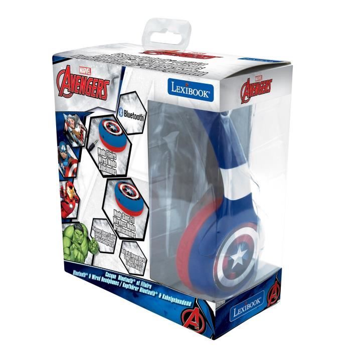 AVENGERS - 2 in 1 Bluetooth headphones - Comfortable and foldable wired headphones for children with sound limitation - LEXIBOOK