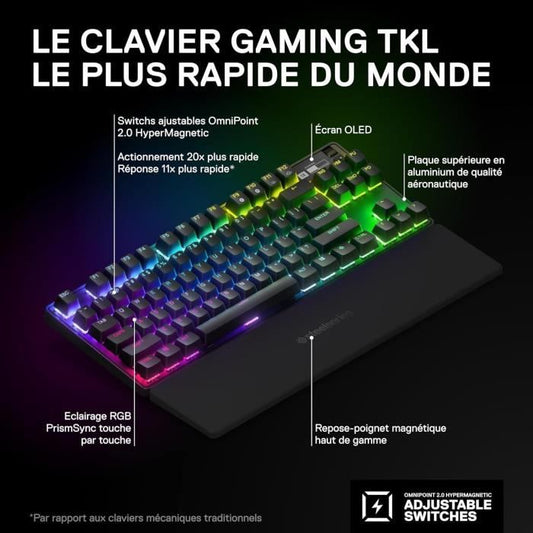 Mechanical gaming keyboard - STEELSERIES - APEX PRO TKL WIRELESS (2023) - Without numeric keypad - Wired - With adjustable switches - Black