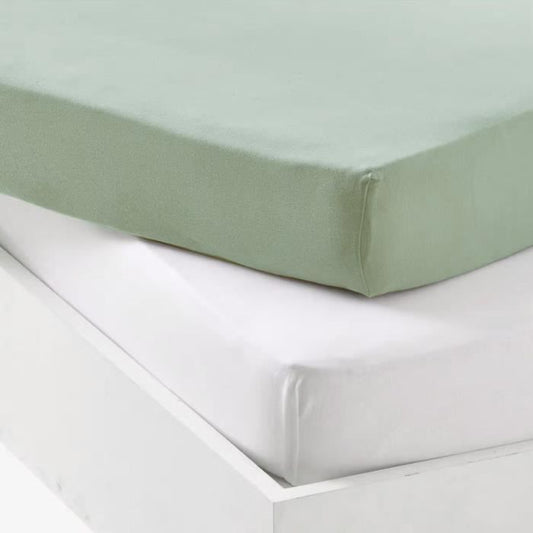 Set of 2 fitted sheets - P'TIT DODO - Jersey - 70 x 140 cm - White / Grey green