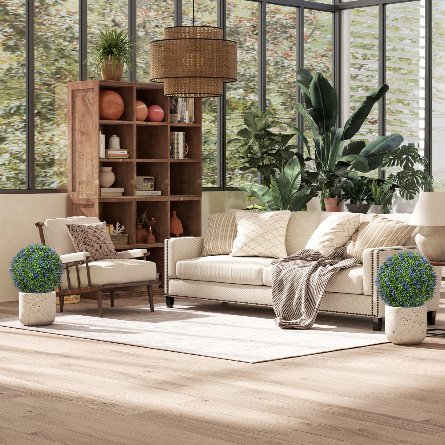 HOMCOM 2-teiliges Kunstbaum-Set, Künstliche Lavendelbäume, Erdspieße, UV-beständig