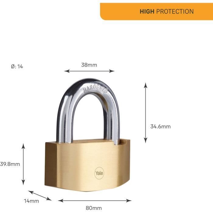 Hammer safety padlock - YALE - Y2B/80/138/1 - Brass 80 mm - Case-hardened steel shackle - 3 keys
