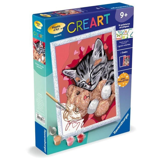 CreArt Kids 18x24cm Kitten and Teddy Bear, Paint by Numbers Kit, Ages 9+, 25838, Ravensburger