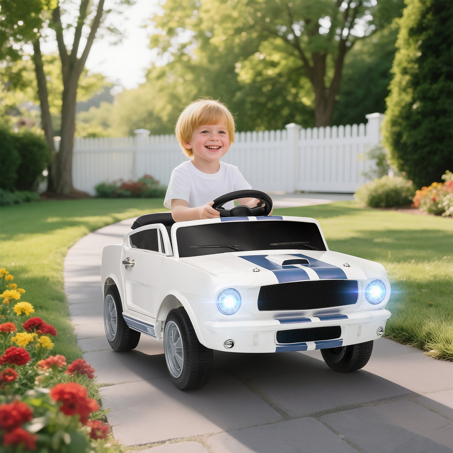 AIYAPLAY Kinder Elektroauto 12V Kinderauto mit 2,4 GHz Fernbedienung, 2 Motor Hupe, LED, Musik Weiß