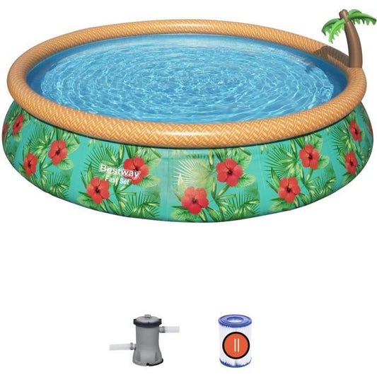 Self -ground above -ground pool kit Bestway - Fast Set - 457 x 84 cm - Round (delivered with a filtration pump and a ladder)