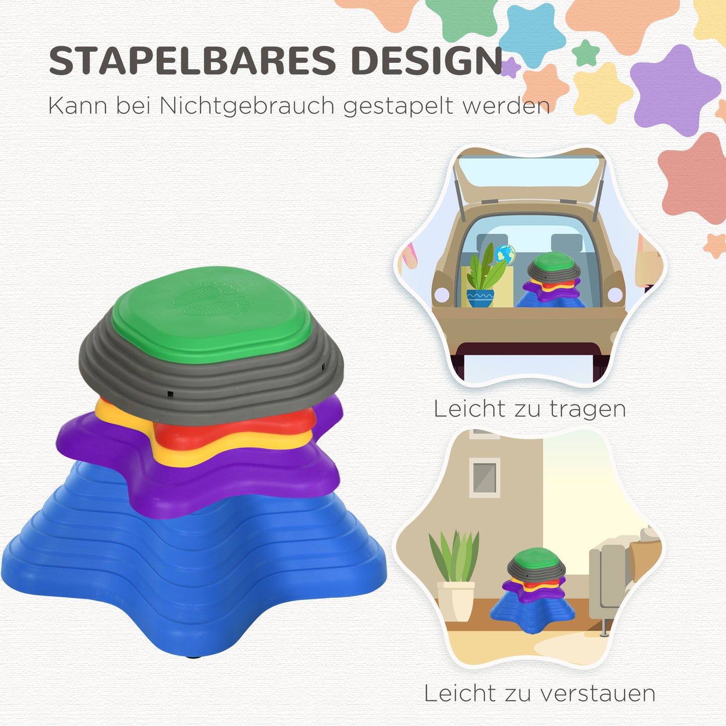ZONEKIZ Trittsteine-Set für Kinder ab 3 Jahren, 5 Steine, rutschfest, bis 80 kg, Seestern-Design