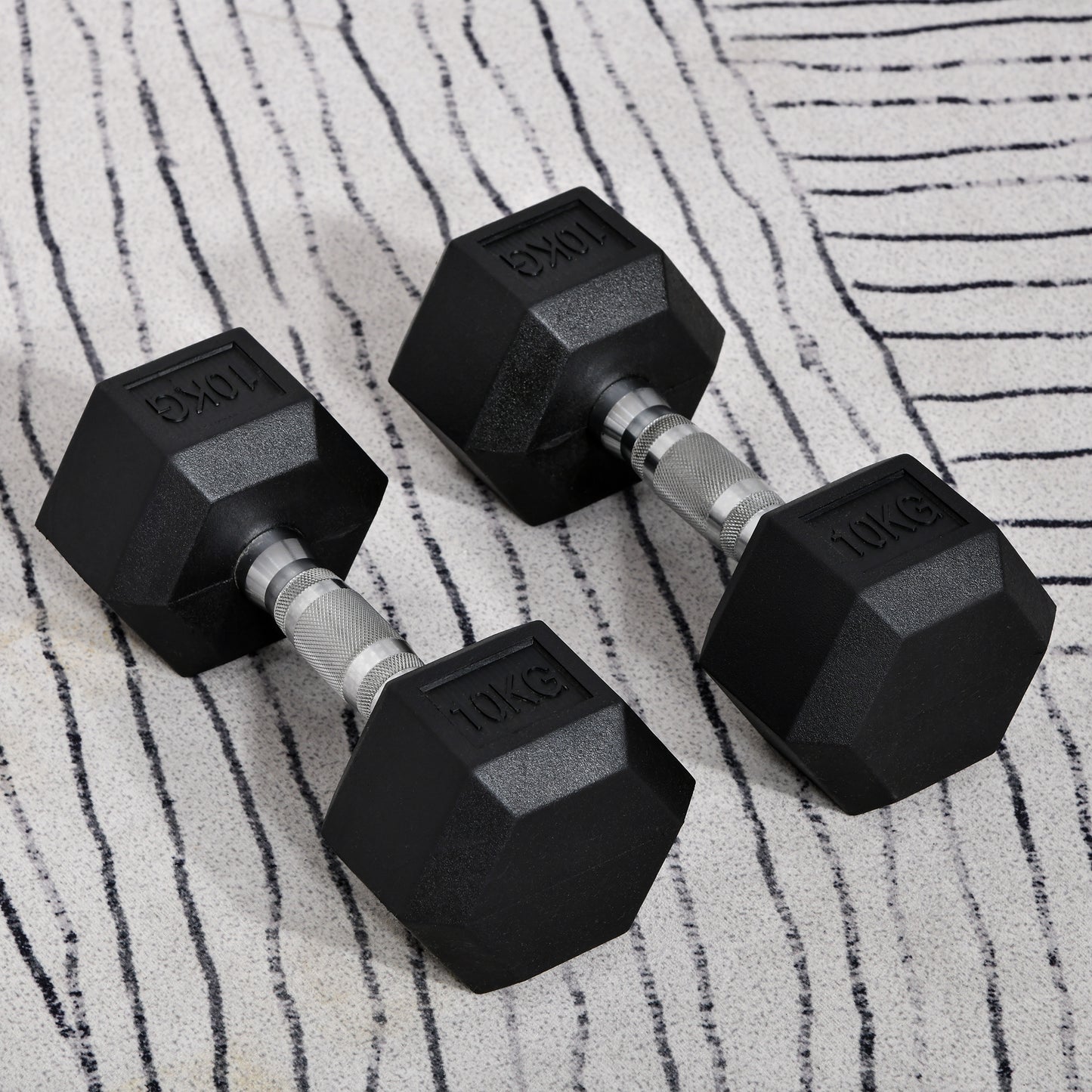 HOMCOM Hexagon Hanteln, 2er Set Hanteln mit gerändeltem Griff, Kurzhantelset aus Gusseisen, 2 x 10 kg, Kurzhanteln für Männer Frauen, Zuhause, Fitnessstudio, Krafttraining