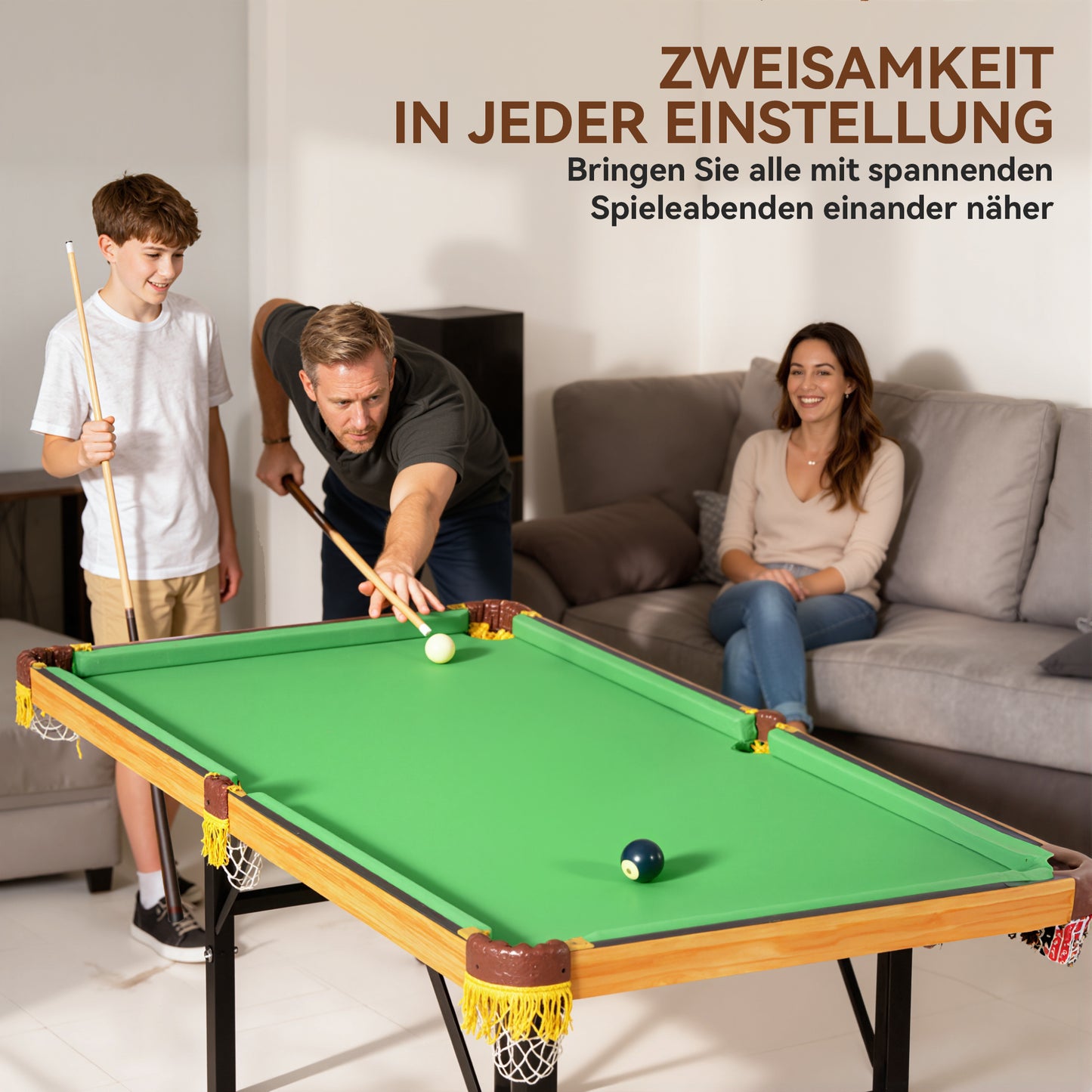 SPORTNOW Klappbarer Billardtisch, Mini-Billiard-Tisch, 2 Queues, 16 Kugeln, Dreieck, Bürste, Grün