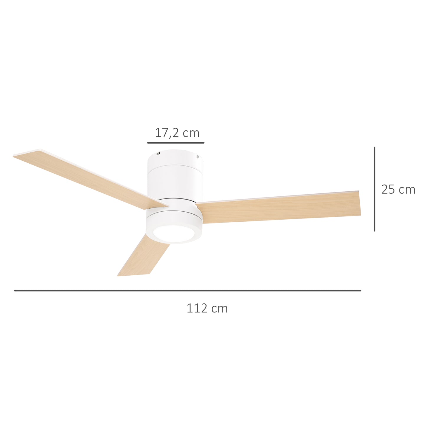 HOMCOM Deckenventilator mit LED-Licht, 2-in-1 Design, mit Timer, Fernbedienung, Deckenlampe mit Ventilator, Weiß+Naturholz