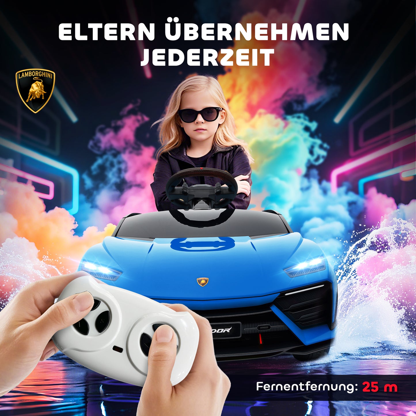 AIYAPLAY Kinder Elektroauto 12V Kinderauto mit 2,4 GHz Fernbedienung, 2 Motor, Hupe, LED, Musik, 101,5 x 49 x 43 cm, Blau
