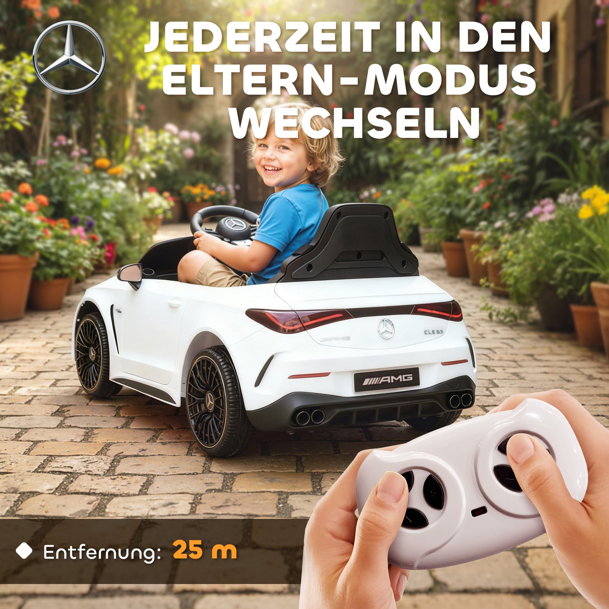 AIYAPLAY Kinder-Elektroauto, Mercedes-Design, 12V Motoren, Fernbedienung, LED-Lichter, Musik, für 3-6 Jahren Kinder, Weiß