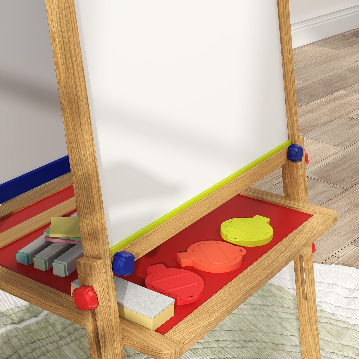 AIYAPLAY 3-in-1 Kindermalstaffelei, Kreidetafel, Whiteboard, Papierrolle, inklusive Zubehör, Kiefernholz, verstellbar