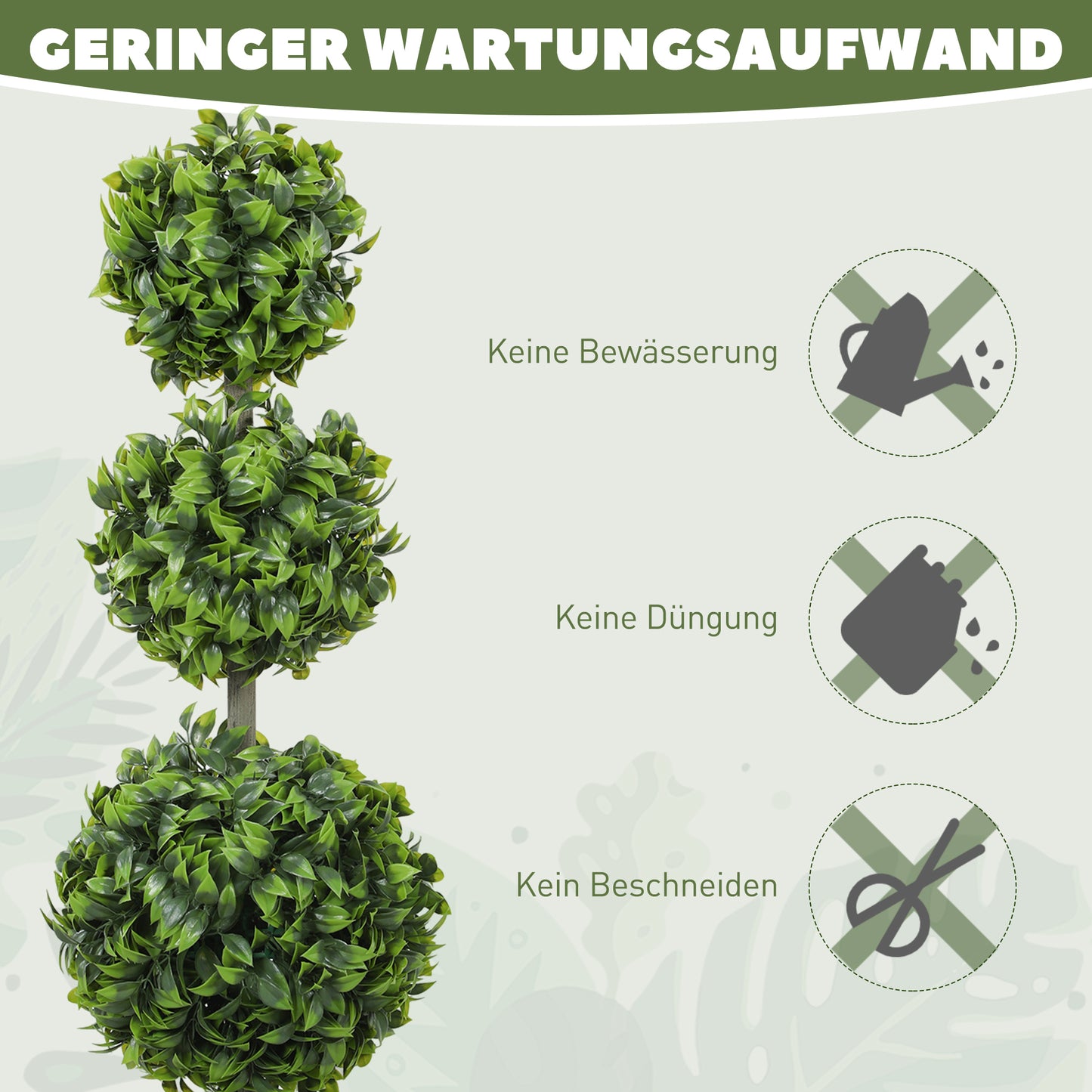 HOMCOM Kunstpflanzen im Topf, Kunststoff-Blätter, beflockte Erde, Grün