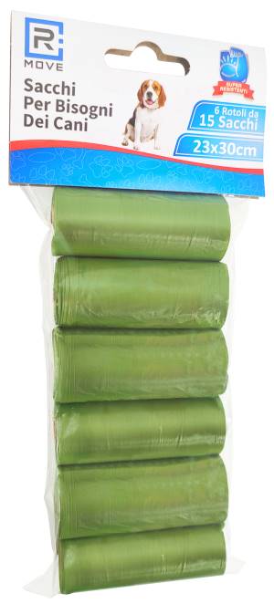 6 Rotoli da 15 Sacchi Rifiuti Animali Verde RMOVE