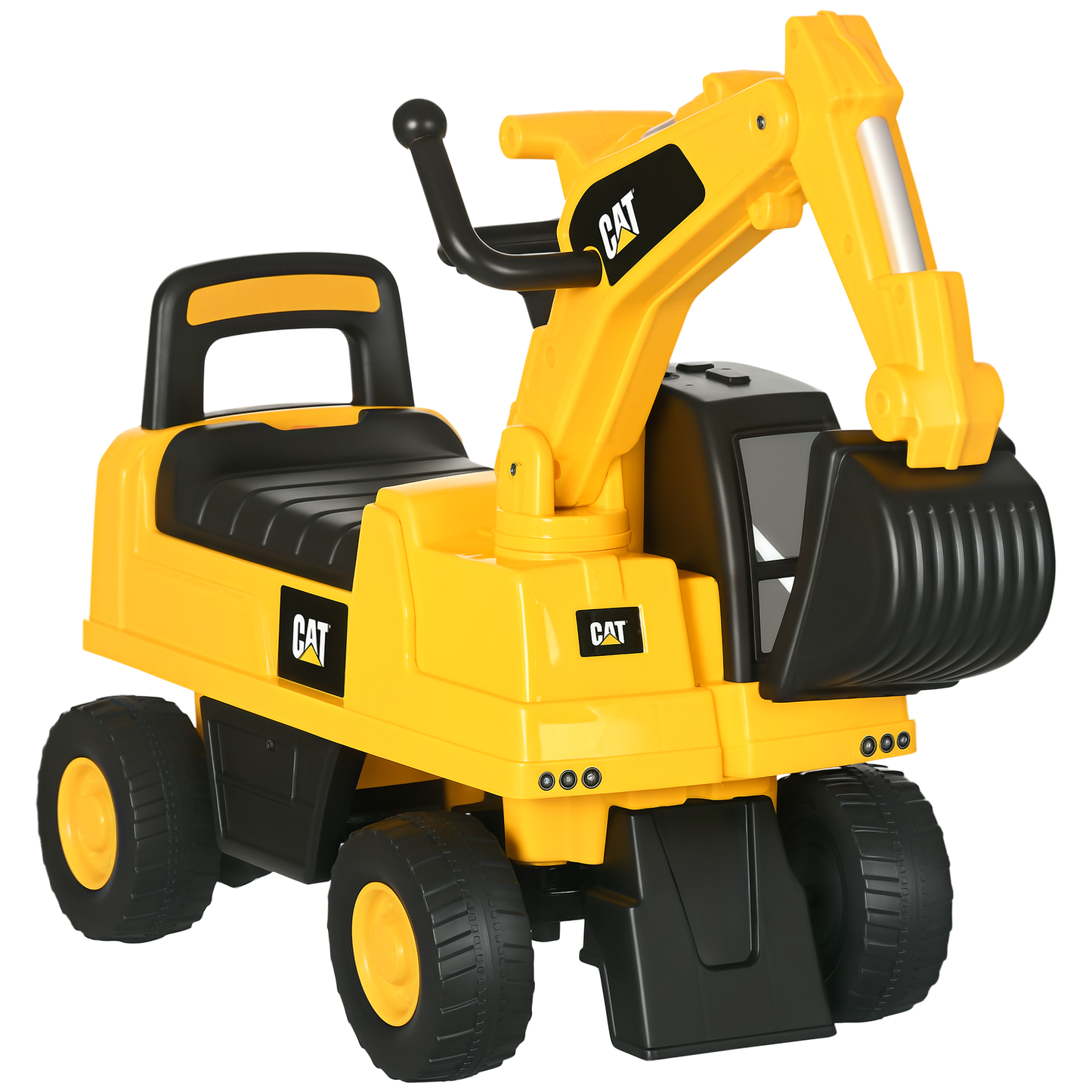 HOMCOM Kinderbagger, Rutscher, bedienbare Schaufel, Kippschutz, rutschfeste Räder, gelb+schwarz, 85 x 27,5 x 47,5 cm