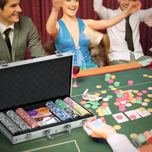 SPORTNOW Casinozubehör und Chips Pokerset mit Chips Pokerchip-Koffer, inkl. Unterlage, 500 Chips, Set für 9-10 Spieler, Silber