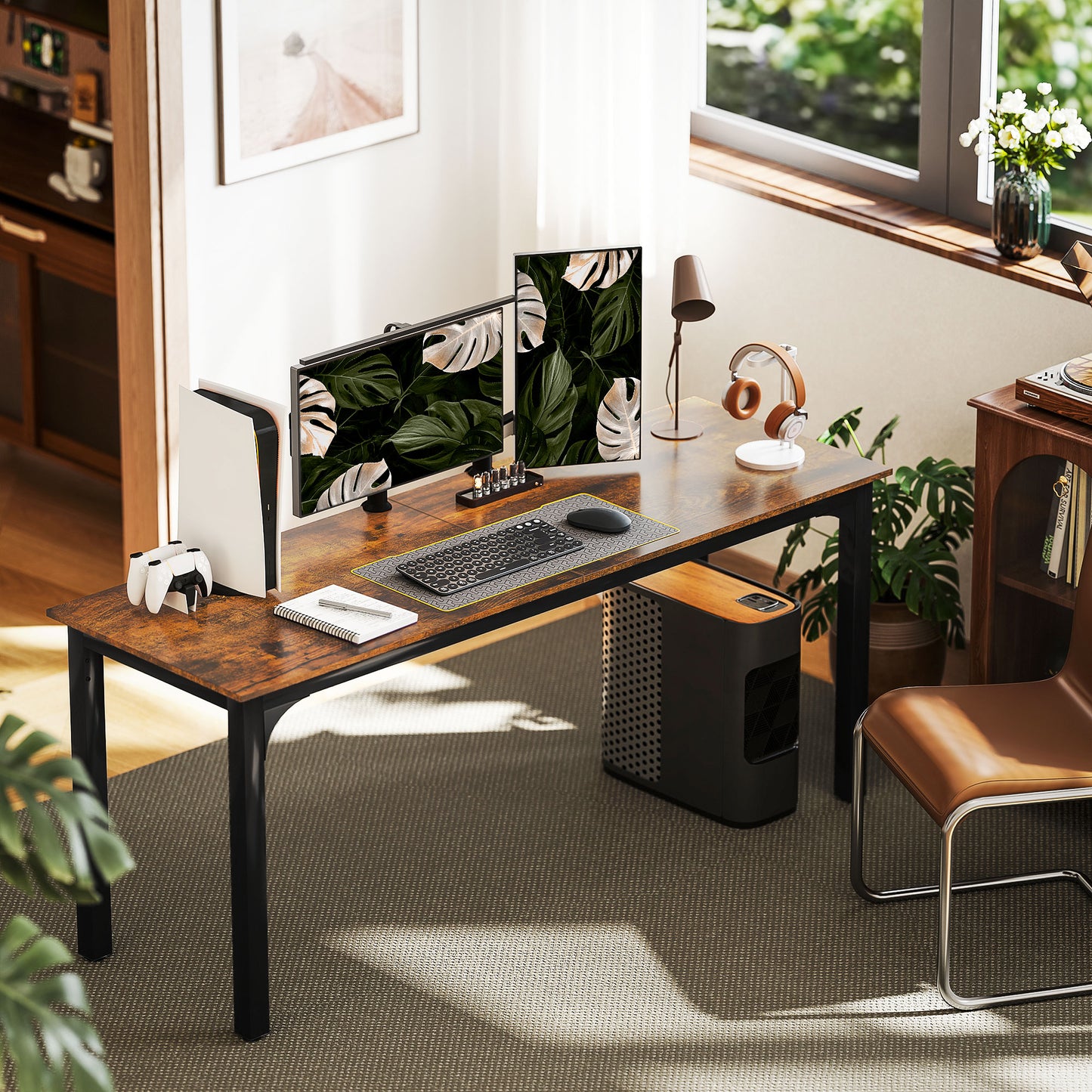 HOMCOM Schreibtisch, Computertisch, rustikales Design, viel Platz, Spanplatte, Braun
