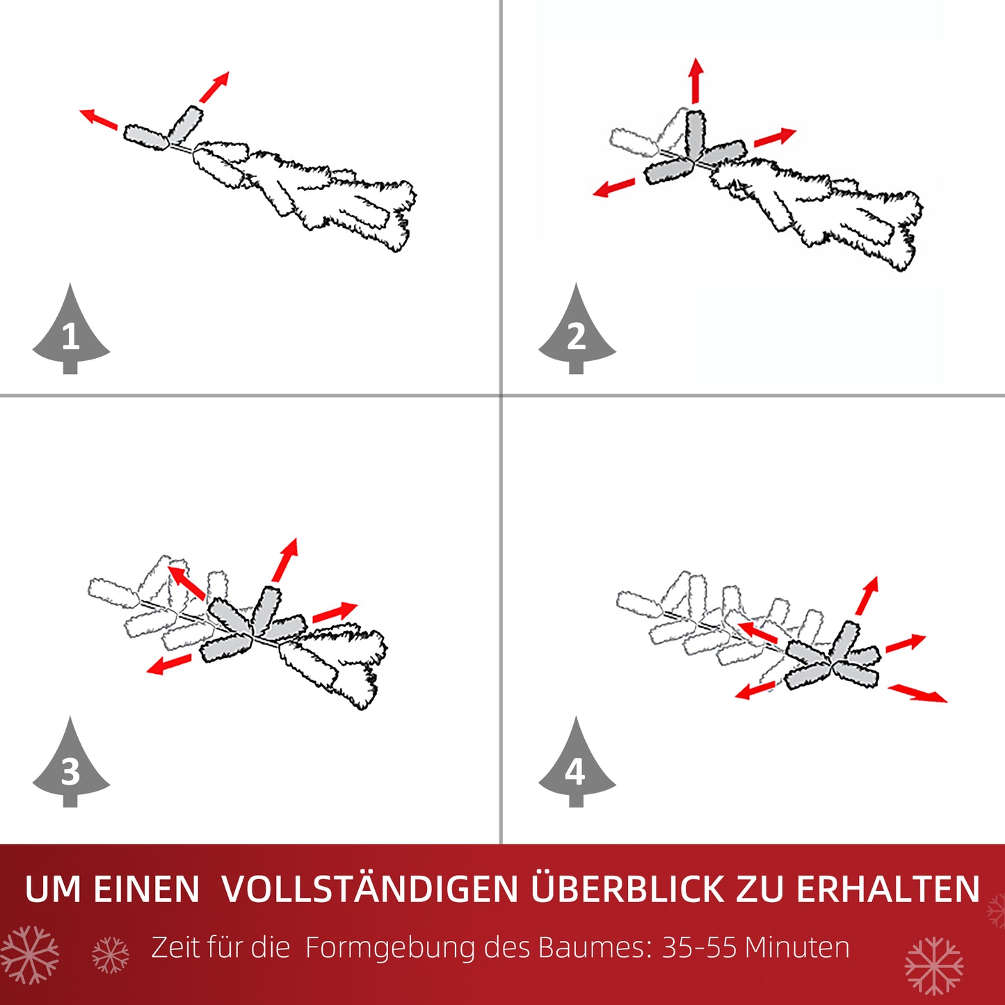 HOMCOM Künstlicher Weihnachtsbaum 180 cm künstlich Tannenbaum mit Kugeln, Glocken, Trommeln, Geschenkboxen, Christbaum mit 930 Spitzen, 12 Tannenzapfen Weihnachtsdeko inkl. Metallständer für drinnen